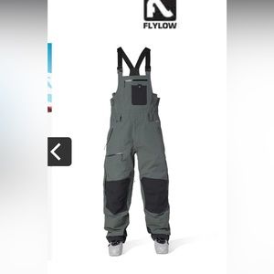 Flylow Baker Bib Snow Ski Board Pants Size Small Arame Gray/Green and Black